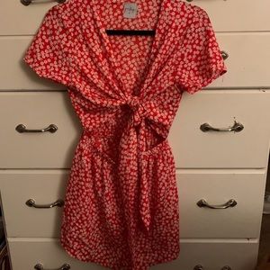 Princess Polly Virgo red & white tie front romper